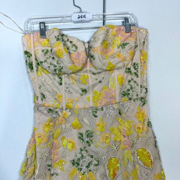 Dress The Population Carina yellow sequin strapless midi Dress Size XL - Picture 2 of 7